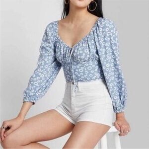Wild Fable Blue Floral Peasant Crop Top